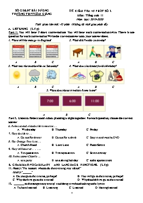 Đề kiểm tra 45 phút môn Tiếng Anh Lớp 11 số 2 - Năm học 2019-2020 - Trường THPT Cẩm Giàng